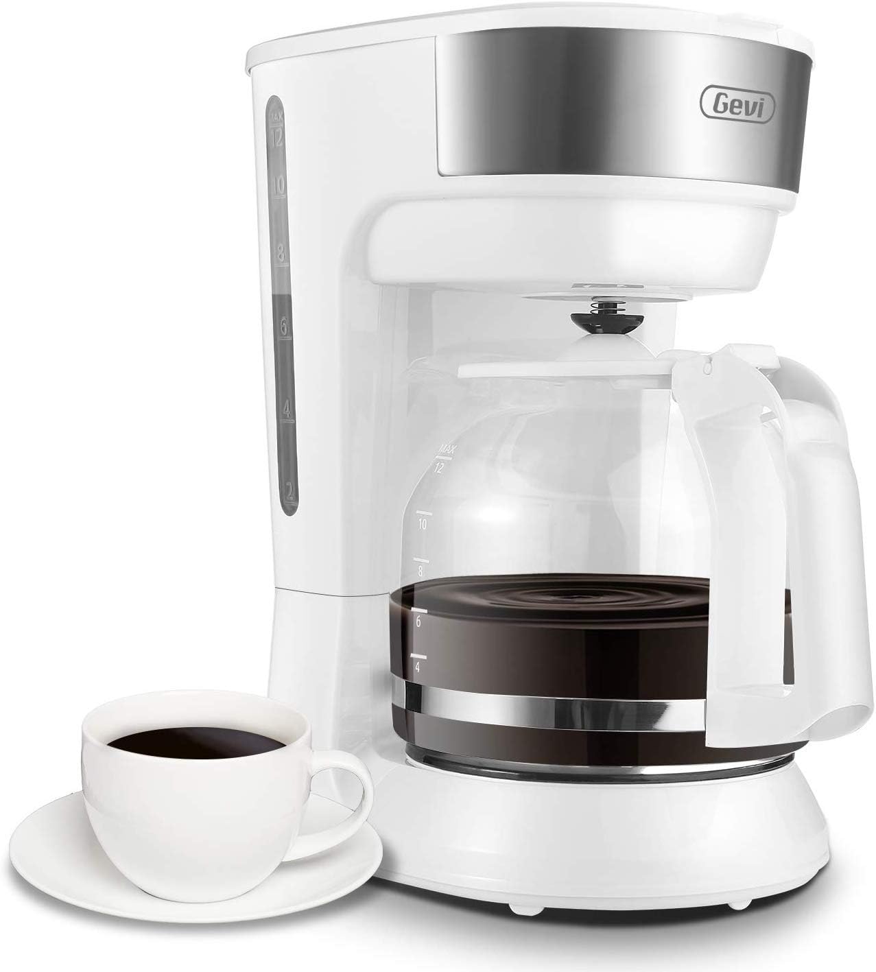 Gevi Coffee Maker 12 Cup Instant Drip Coffee Brewer Machine with Glass Carafe for Home and Office, White
