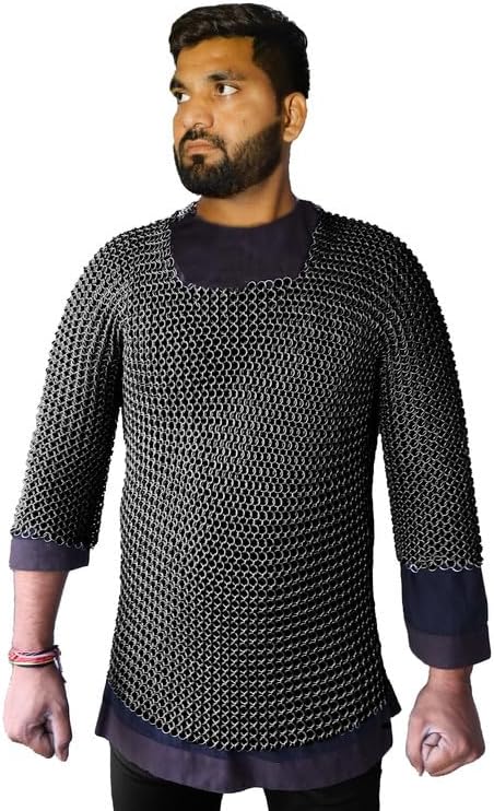 THE MEDIEVALS chainmail Haubergeon Half Sleeve Shirt Mild Steel 10 MM ID Butted Ring