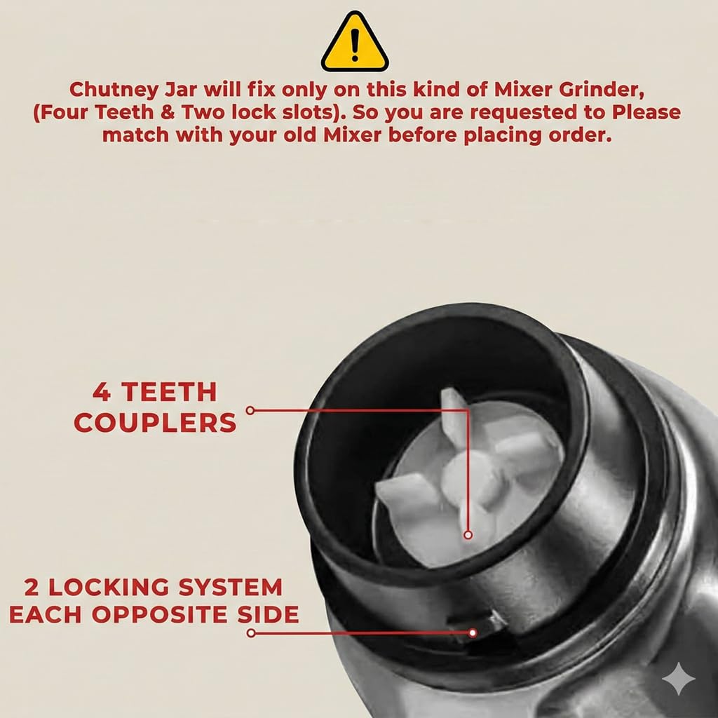 BEYOND BASIC Mixer Jar 400 ml Chutney Jar, Quality Stainless Steel Blades, Suitable for All mixer Grinder With 4 Teeth Coupler 2 Locking System — Amazon image 3