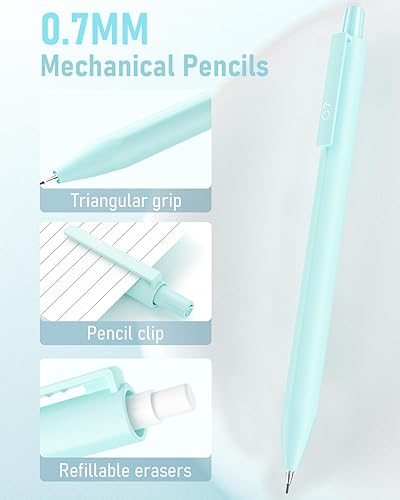 Miniatura 3 de Juego de 6 lápices mecánicos de 0.028 in con estuche, bonito lápiz mecánico pastel con 240 repuestos de plomo HB, 3 borradores, suministros