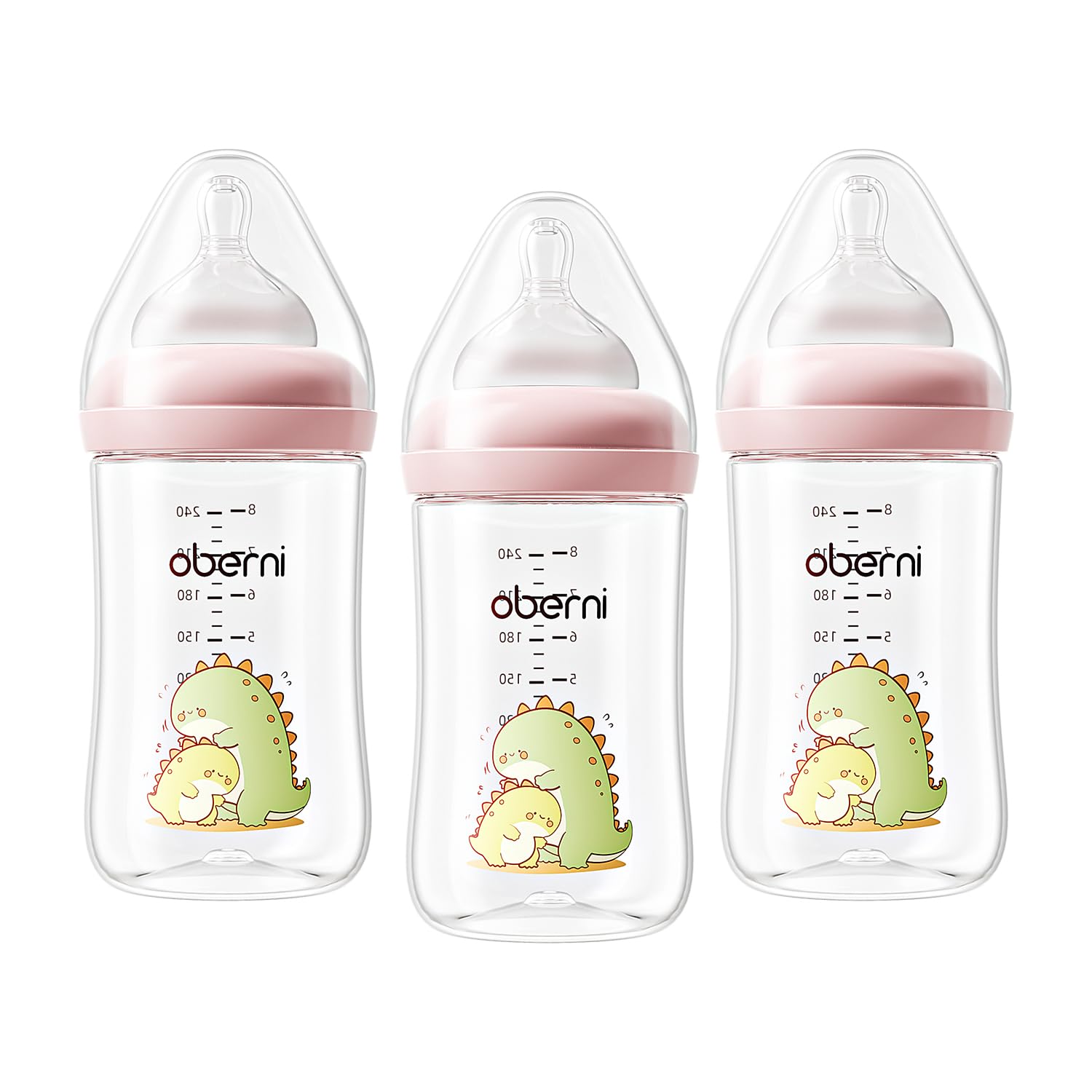Oberni Anti-Colic Baby Bottles, 240ml / 8oz Newborn Bottle with Size 2" Medium Flow Breast Like Silicone Teat