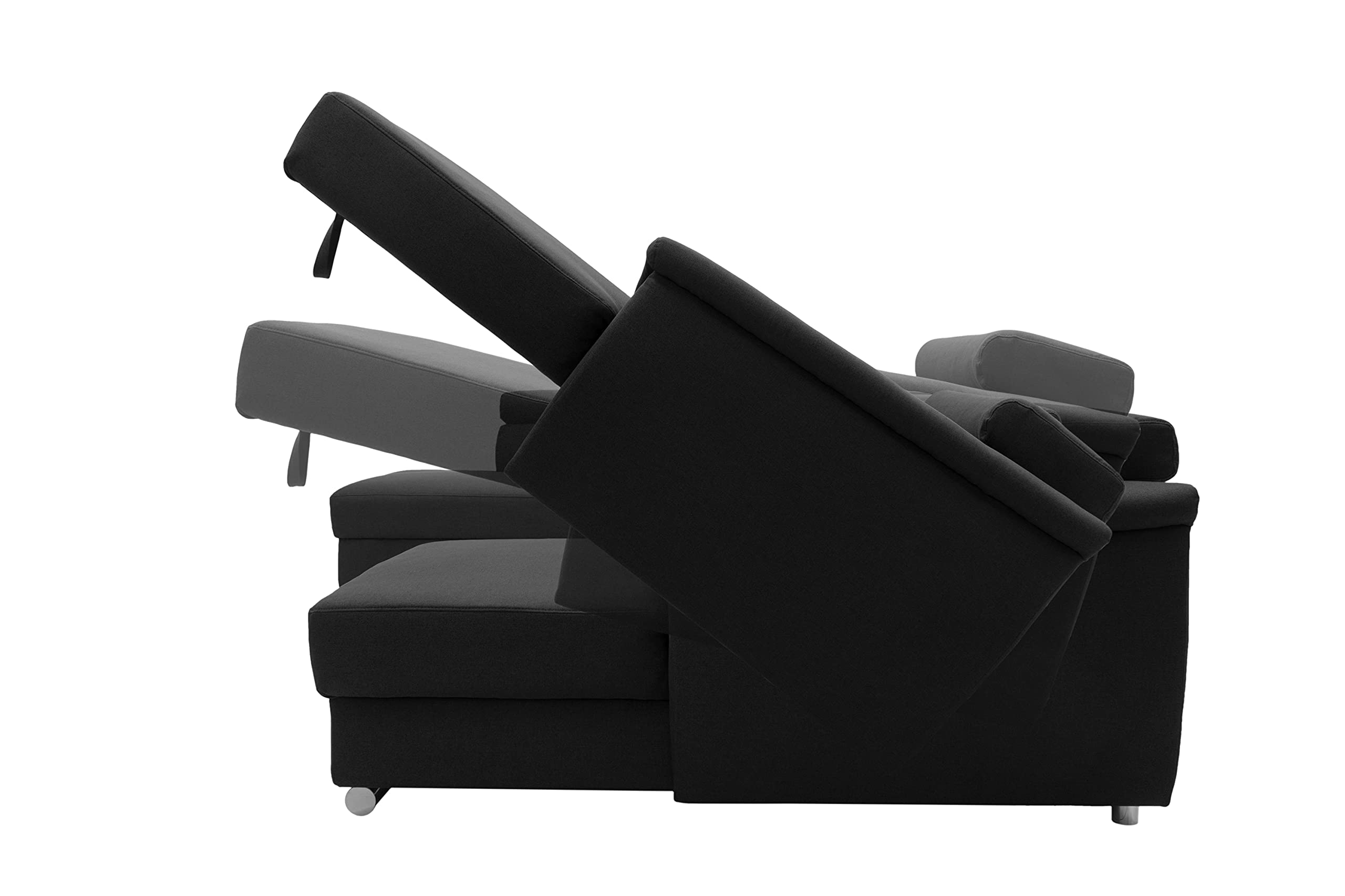DOMO. collection Wohnlandschaft David FK, Longchair rechts mit Schlaffunktion und Bettkasten in U-Form, Schlafsofa mit Federkern und Rückenfunktion, 337 x 232 x 78 cm (BxTxH), anthrazit