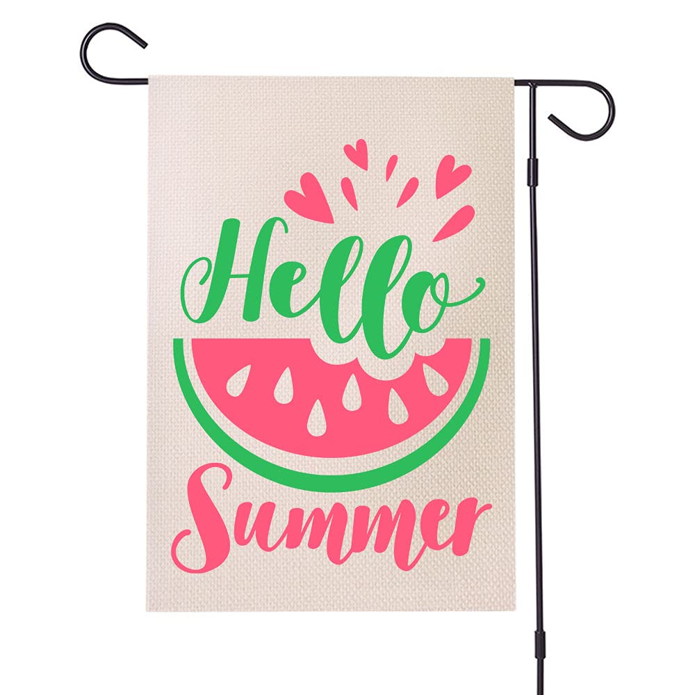 MFGNEH Hello Summer Watermelon Garden Flag 12 x 18 Inch Vertical Double Sided Farmhouse Burlap Yard Outdoor Decorations Flag