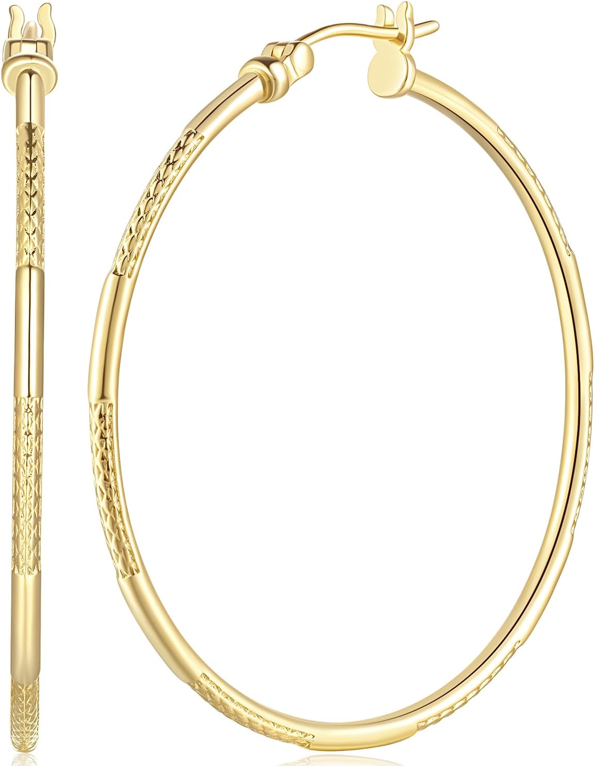 ENROSE Gold Plated Hoop Earring 14 Karat Gold Plated Hoop Earrings Jewelry Large Hoops Earrings Unique Design 43mm