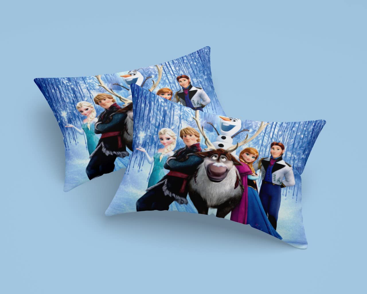 Kaprido® Panel Digital Print Theme Pillow Cover Pair of 2 Pieces (Blue Frozen)