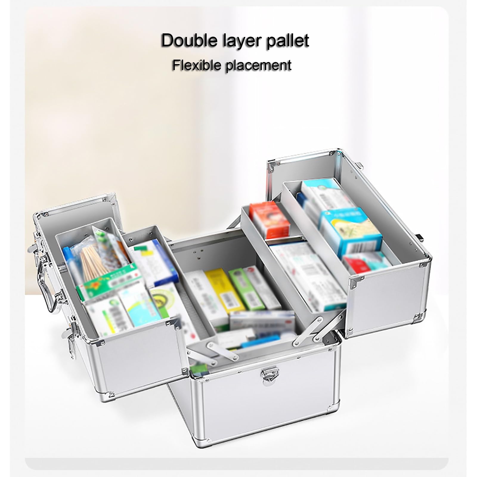 Botiquin Vacio, Botiquín, Neceser Botiquin, caja de Almacenamiento de Suministros de Emergencia con Llave y Cerradura, caja de Medicamentos de Aleación de Aluminio de gran Capacidad(Large)