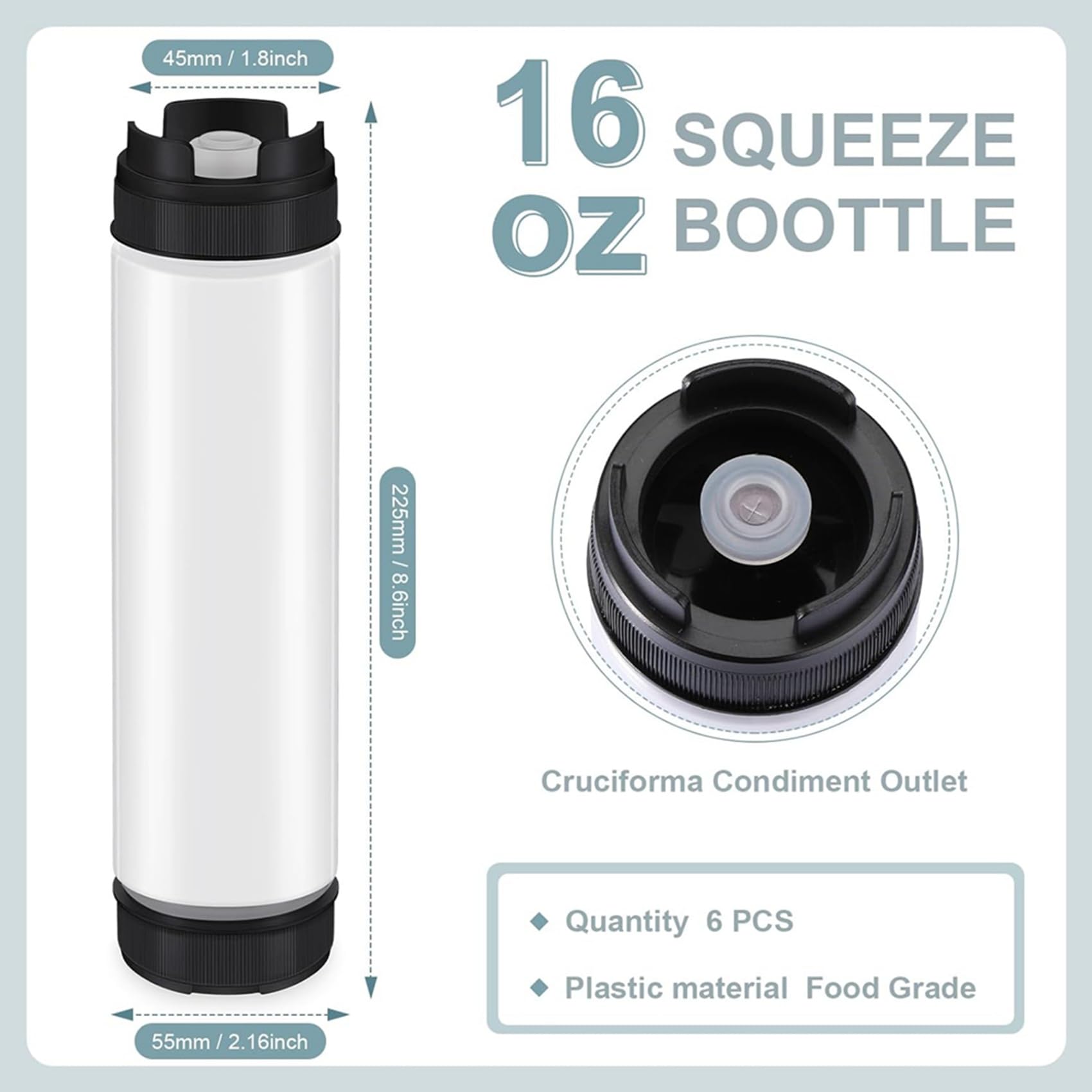 18 Exprimibles para Condimentos de 16 Onzas, Botella Exprimible de Plástico Invertida para Salsas, Dispensador de Válvula Grande con Punta Recargable