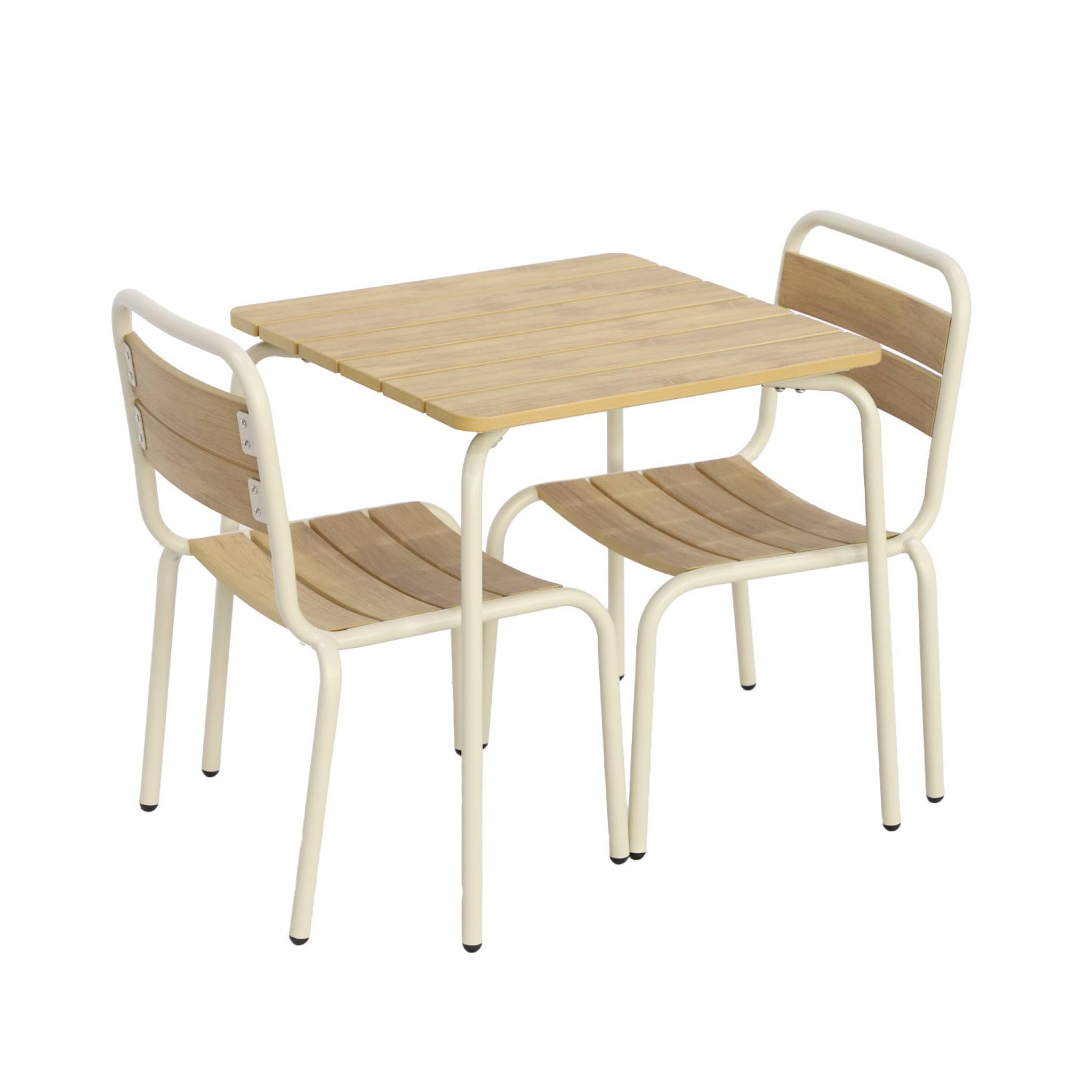 Alice's Garden sweeek - Table de Jardin Enfant Acier et décor Bois + 2 assises Beige - Suzie