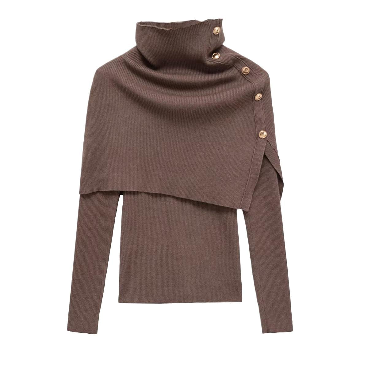 Womens Solid Color High Neck Button Down Knit Shawl Collar Sweater Long Sleeve Slim Fit Pullover Top for