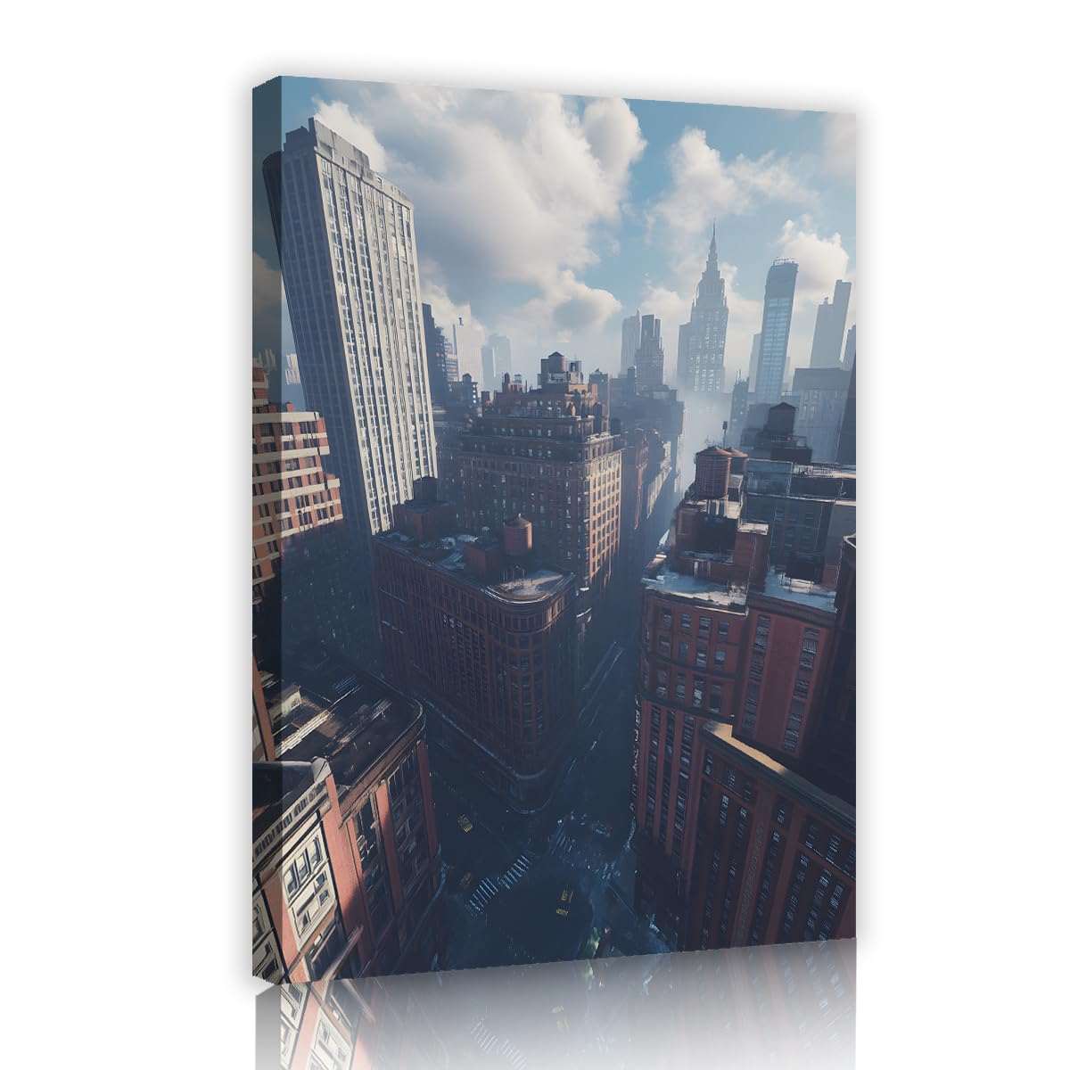 TOANGWALL New York City Skyline Framed Canvas Wall Art Modern Architecture Urban Skyscraper Picture Giclee Printed Poster for Home Office Living Room Decor 75x115cm