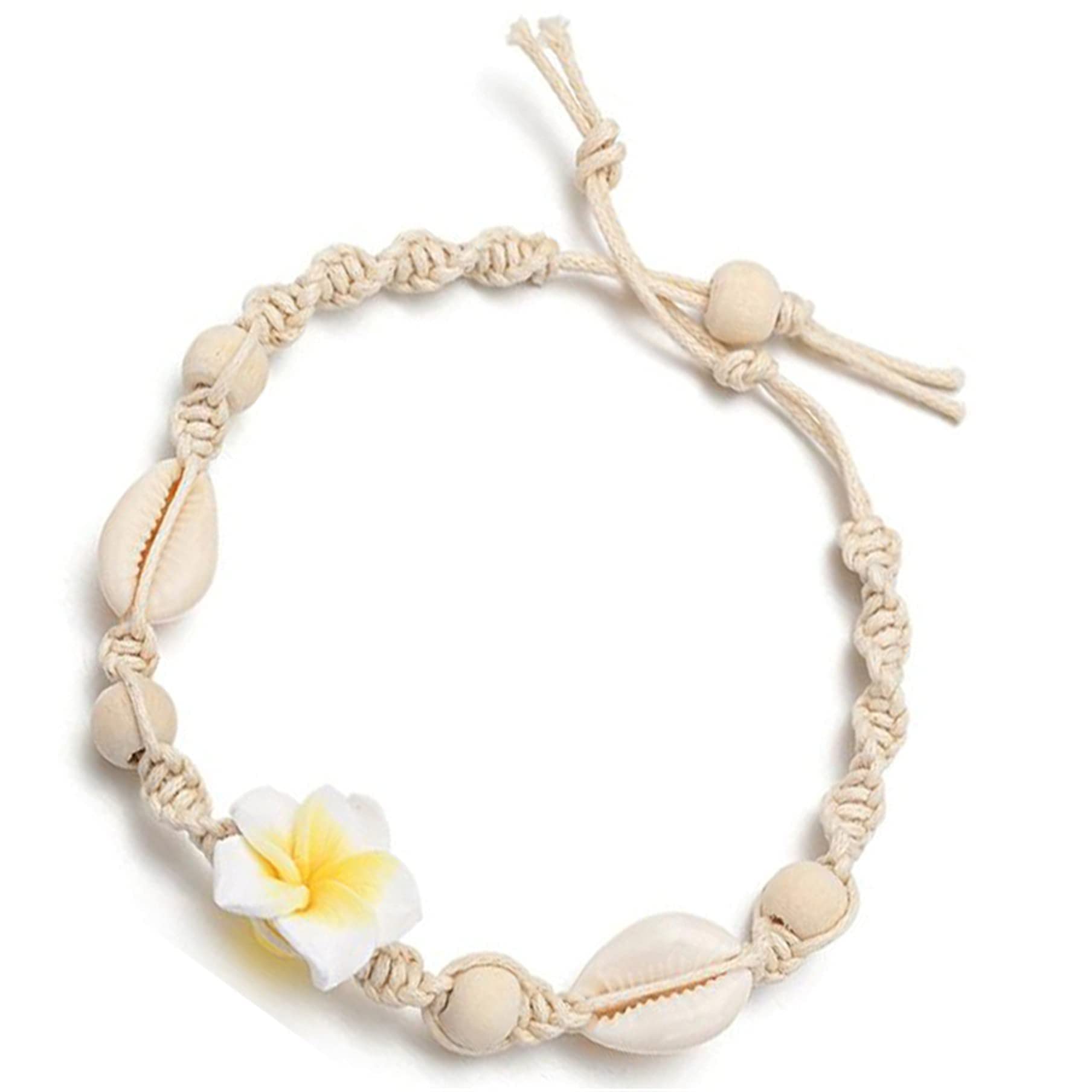 Cavigliere sexy con fiore bianco Shell regolabile cavigliere catena spiaggia gioielli piede per donne e ragazze bohemien tessuto cavigliera moda