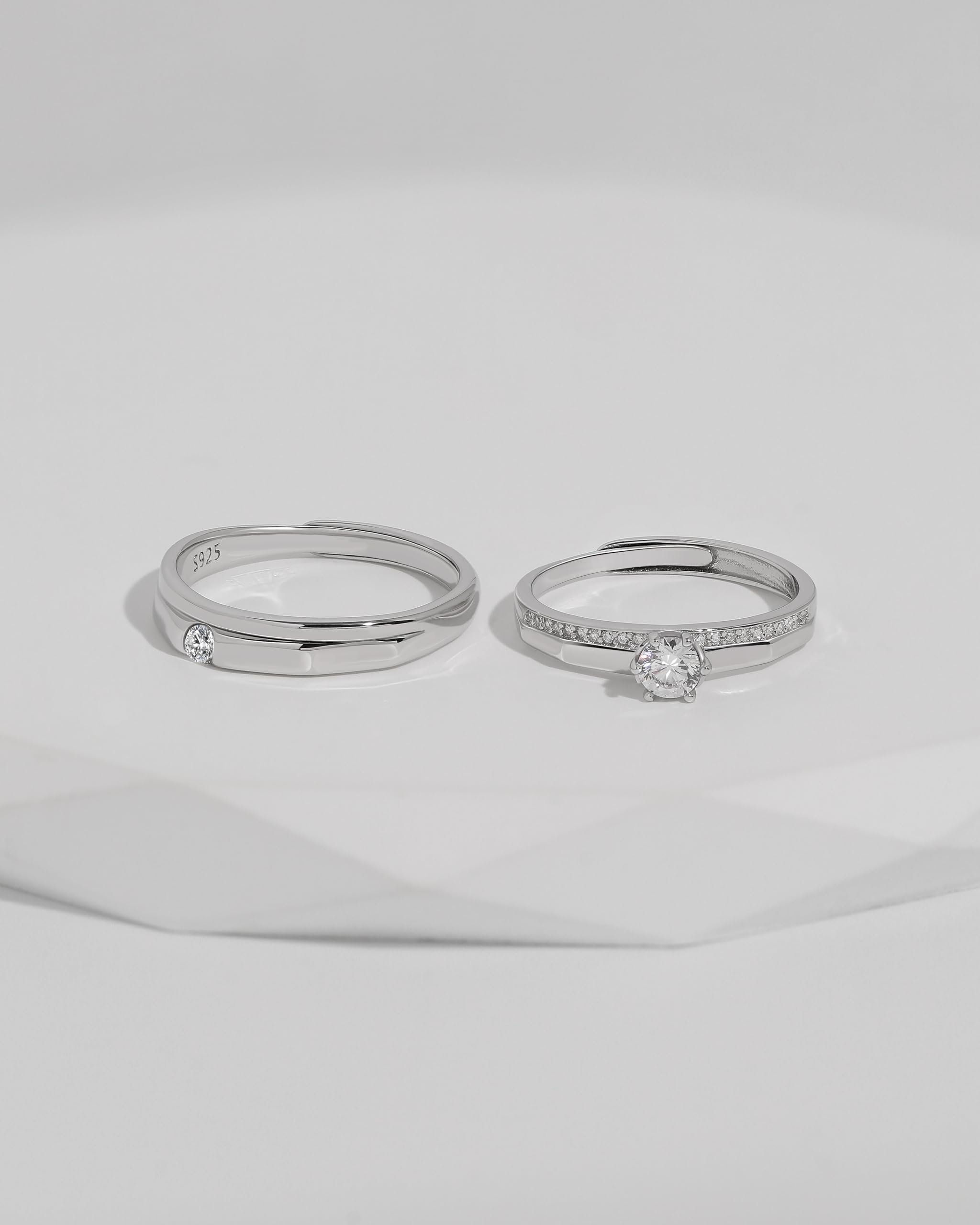 Meissa Anillos de Compromiso Alianzas de Plata Pareja de Ley 925 Con Circonita Redonda y Diseño Clásico Anillos Ajustables para Ella y Él Boda Aniversario Regalo
