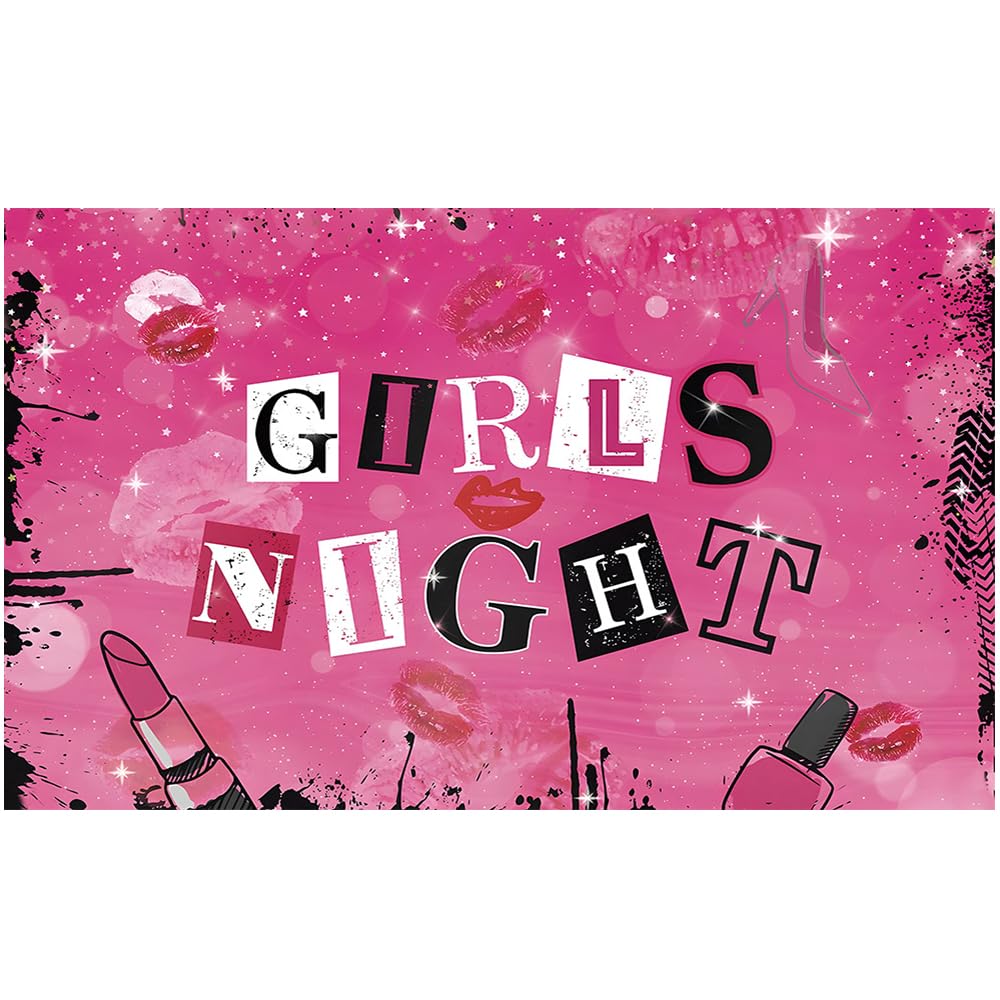 CGXINS Pink Girls Night Themed Party Props Lipstick Cosmetic Mean Girls Party Photo Backdrop 7x5ft Polyester Ladies Night for Adults Women Photography