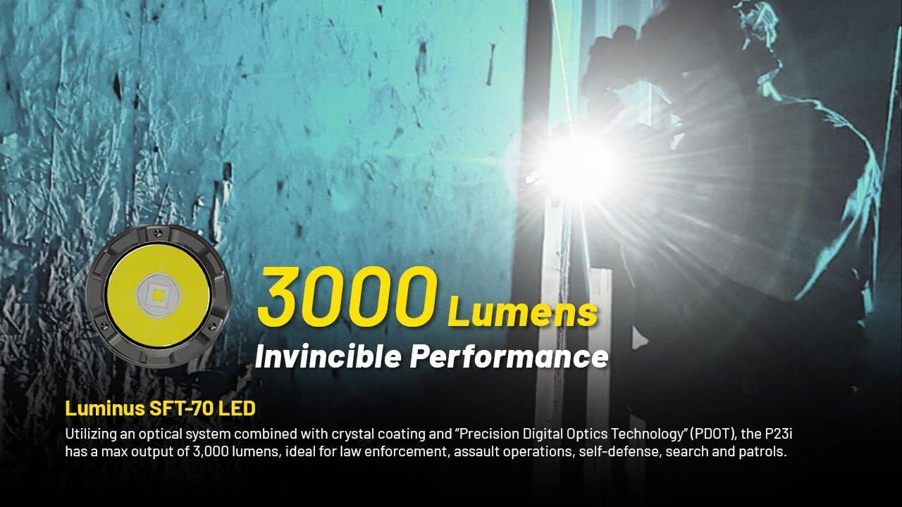 Nitecore P23i Long Range Flashlight -3000 lumens, 512 Yard thow, NL2150HPi High Performance Battery & Eco-Sensa Keychain Light