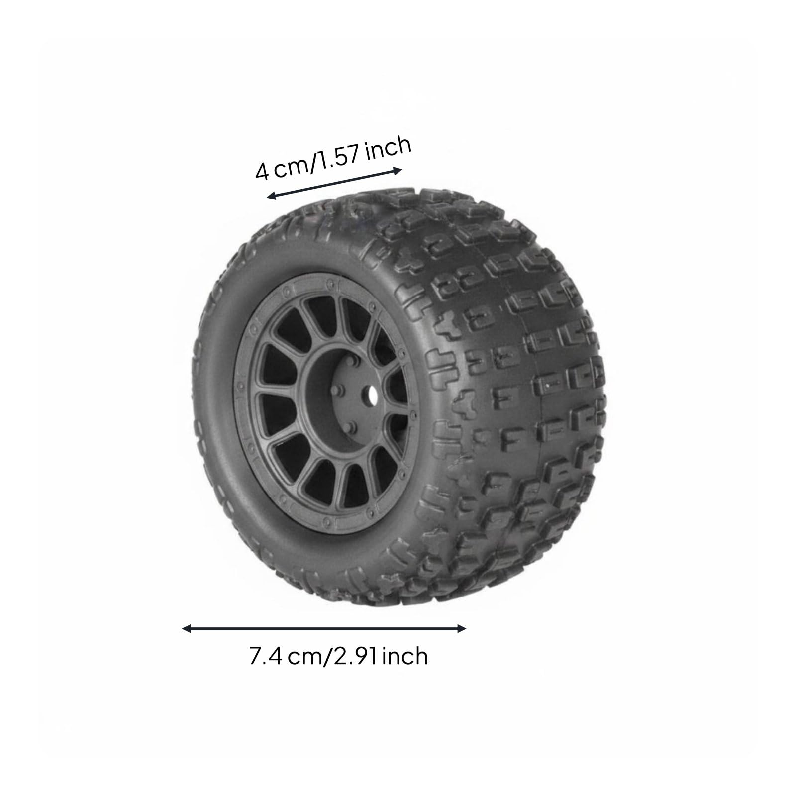 4 Stück RC Auto Reifen Modellreifen Rädersatz Profil Geländegängigkeit Material für 1/18 Wiese Schotter Strecke, Schwarz