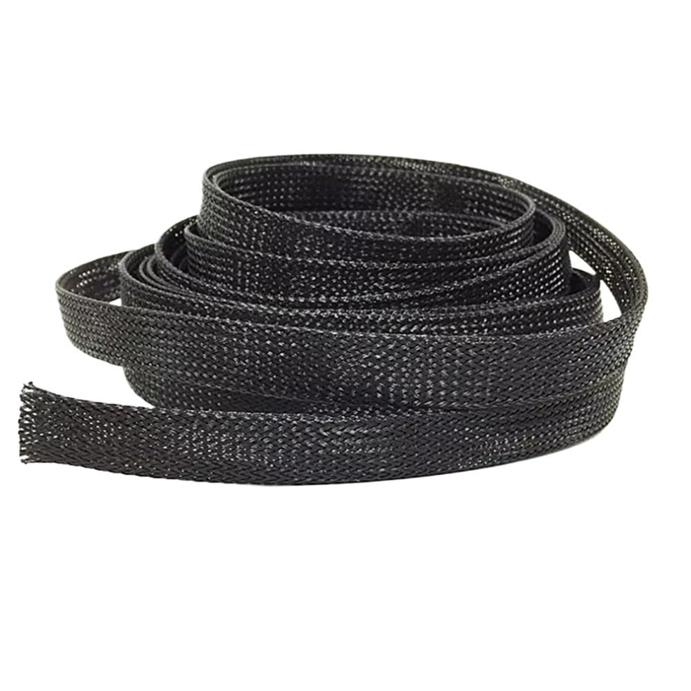 Manguitos de Manguera de Cable Trenzado, Funda Trenzada Extensible de Nailon Pet de 50 m, con Correa de Tierra Extensible de 3 a 100 mm, Malla Negra(6mm)
