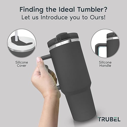 Miniatura 7 de Vaso de 40 onzas con asa y tapa con pajilla, vaso aislado, simple, reutilizable, de acero inoxidable, taza de café moderna para viaje, apta para