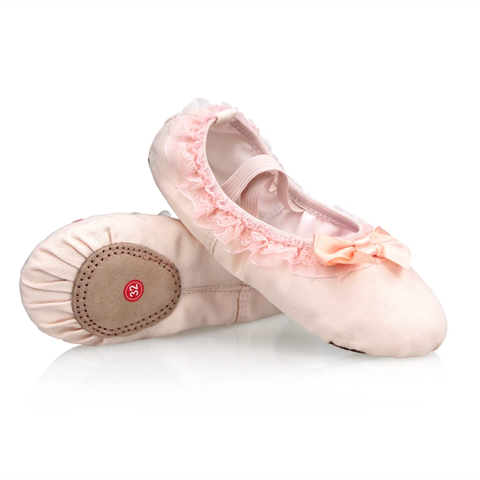 Ballett-Schuhe, 2 Paar schöne Canvas weiche Sohle Mädchen Kinder Spitze Ballett Praxis Tanzschuhe for Kinder(Pink,29 EU)