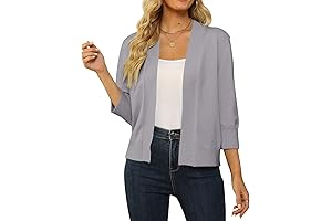 Nina Leonard Women's 3/4 Sleeve Cropped Cardigan Sweater, Open Front, Lightweight