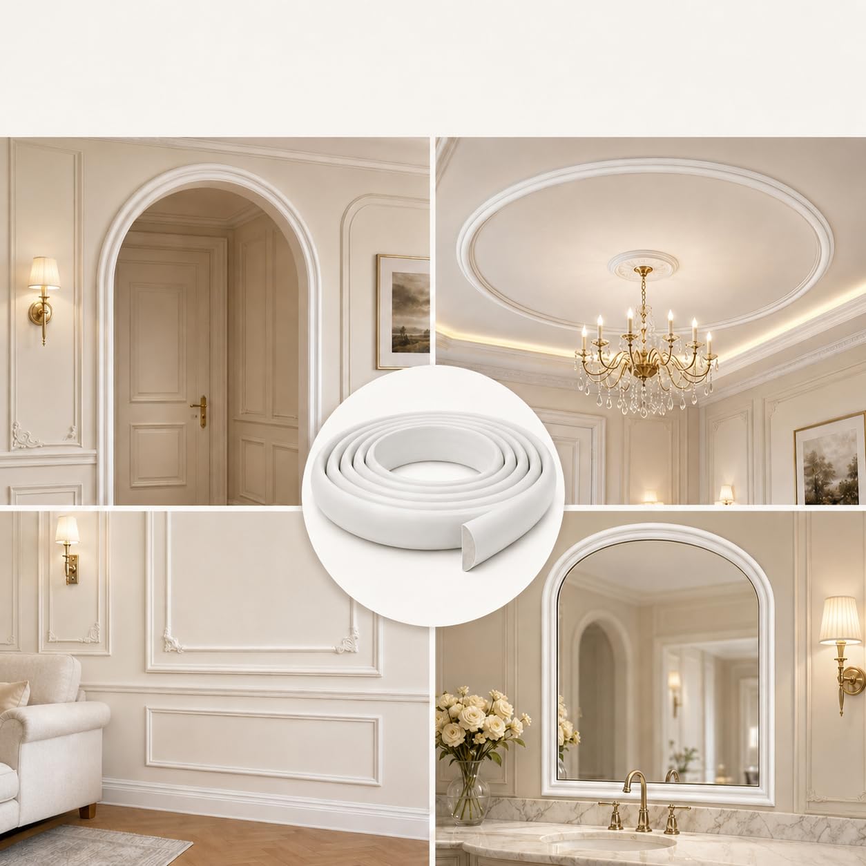 Elastyczna Listwa Ozdobna PVC 5cm/1.96“ Wąska DIY Listwa Dekoracyjna Do Malowania Wodoodporna Listwa Wykończeniowa Do Ścian, Sufitów, Szafek I Luster White,7M