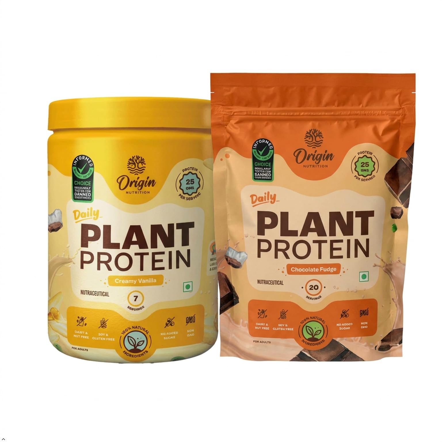 Origin Nutrition Plant Protein Combo | Rich Chocolate Pouch + Creamy Vanilla Jar | 25g Protein | 28 Servings | Vegan, Gut-Friendly, Value Pack-image-45
