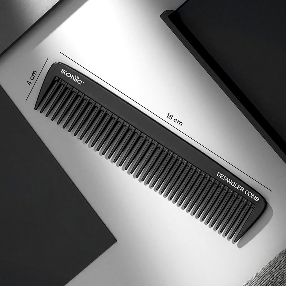 Ikonic Detangler Comb, Carbon Comb, Wide Tooth Hair Comb for Thick & Thin Hair, Anti Static, Lightweight, Heat Resistant, Chemical Resistant, Salon Styling Tool for Men & Women, All Hair Types, Black 4