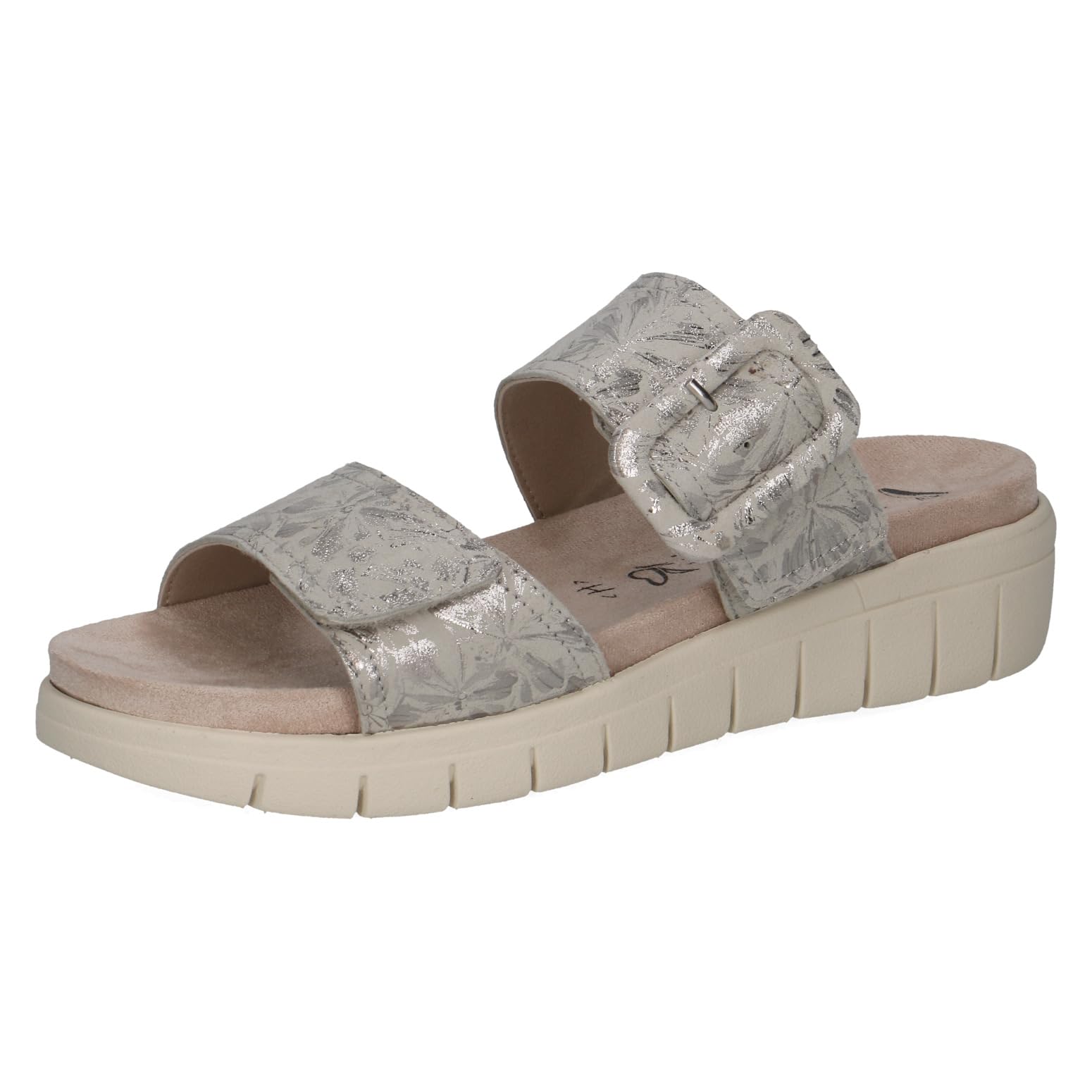 Caprice Women's Leather Sandal, White (OFFWHITE/SILV.), 7.5 UK