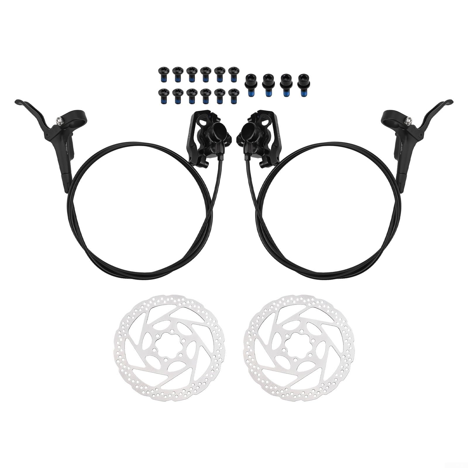 Set di freni a disco idraulici per mountain bike, con pinza a doppio pistone, anteriore 800 mm, posteriore 1600 mm, sistema di olio minerale per MTB e bici da strada (nero)