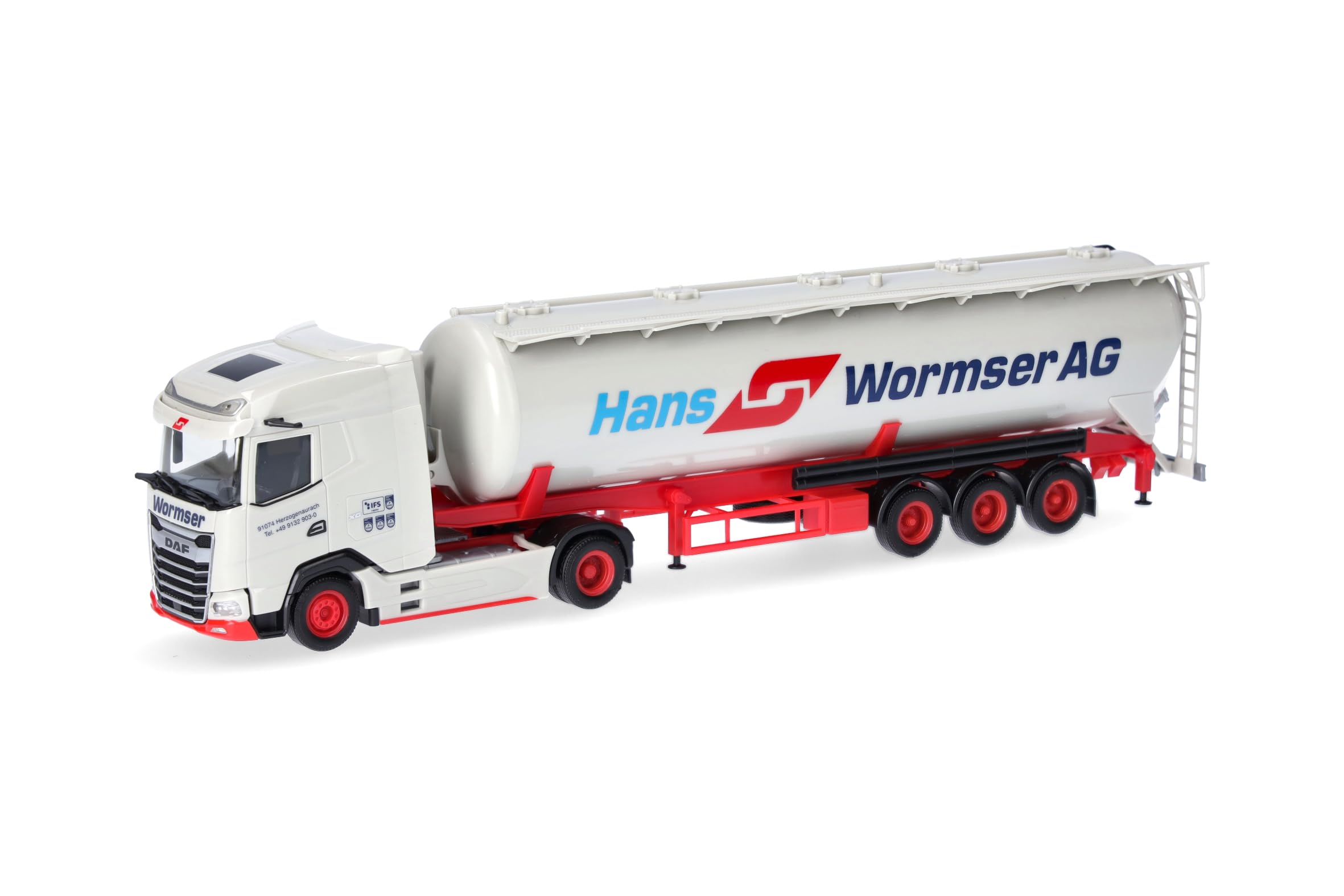 Herpa LKW Modell DAF XG Silo-Sattelzug 60m³ Hans Wormser, Miniatur im Maßstab 1:87, Sammlerstück, Made in Germany, Kunststoff