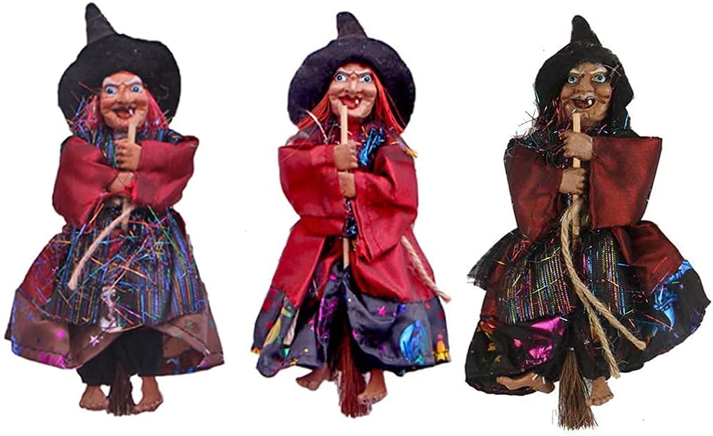 Nicwhite Halloween Hanging Witch Decoration, 3Pcs 8" Halloween Hanging Ornaments Flying Witches Horror Witch Figurine Halloween Haunted House Hanging Props Party Decor