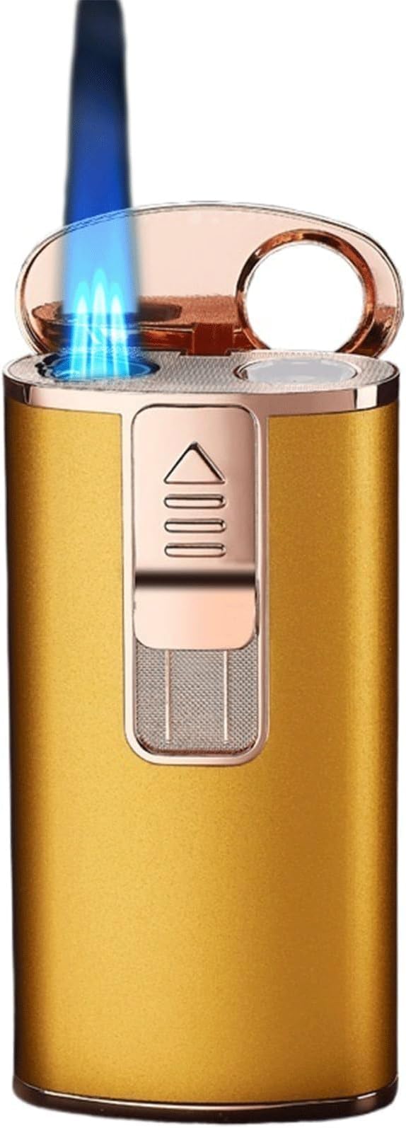 Windproof Triple Frame Lighter, Metal, Multi-functional, Flame Adjustable, Butane Refillable, Suitable for Indoor and Outdoor Use, Gift (Yellow)