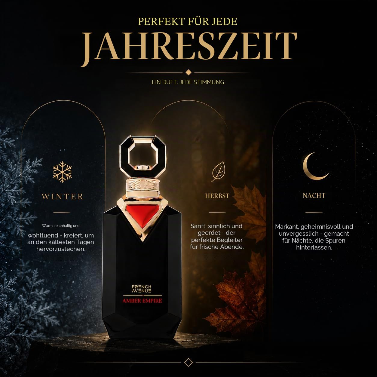 French Avenue Amber Empire, Oriental Amber Parfüm-Extrakt für Herren, 100 ml, mit Noten von Bernstein, Vanille und Sandelholz