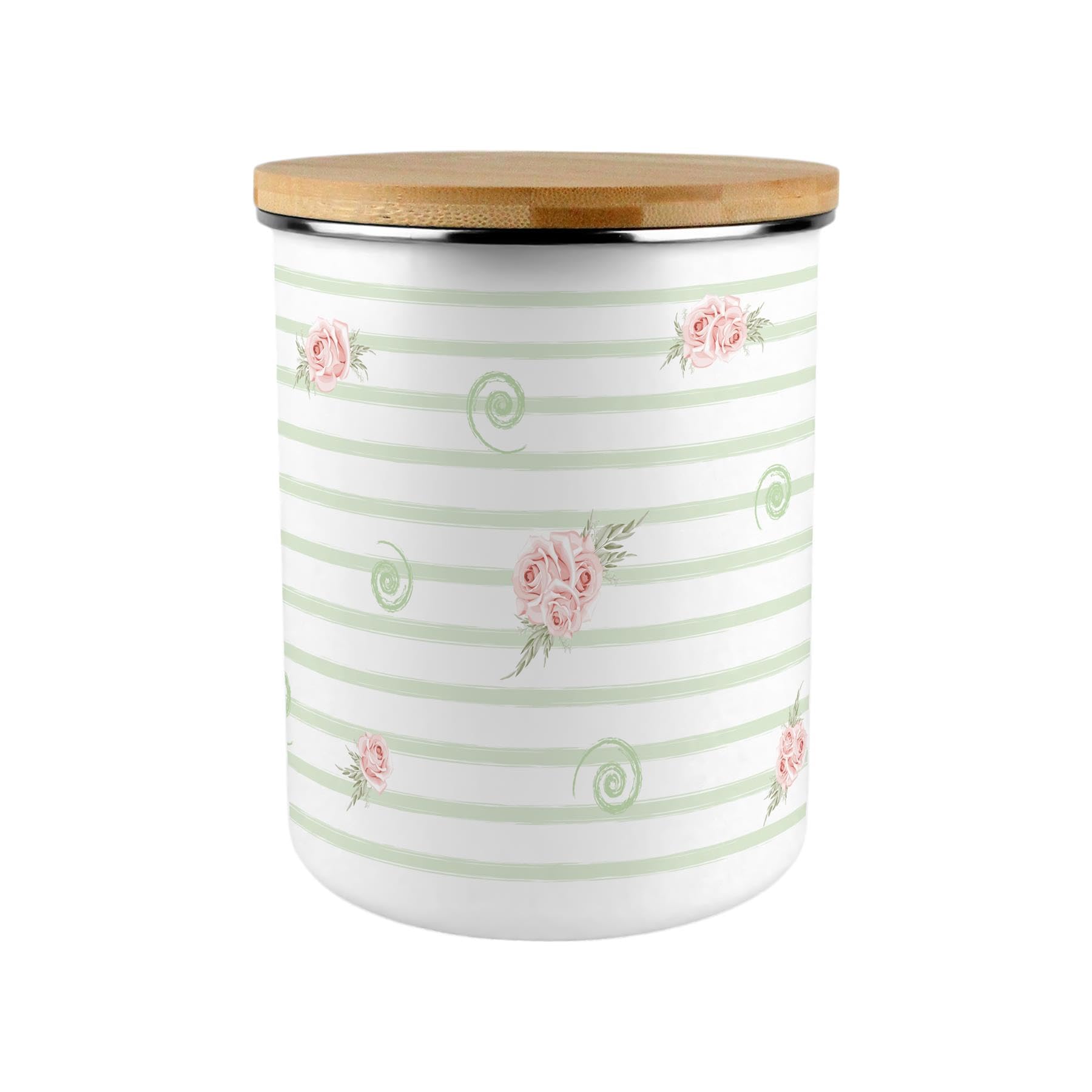 Roses & Stripes Storage Canister - Pretty 2.7L Extra-Large Enamel Home & Kitchen Organisation Container