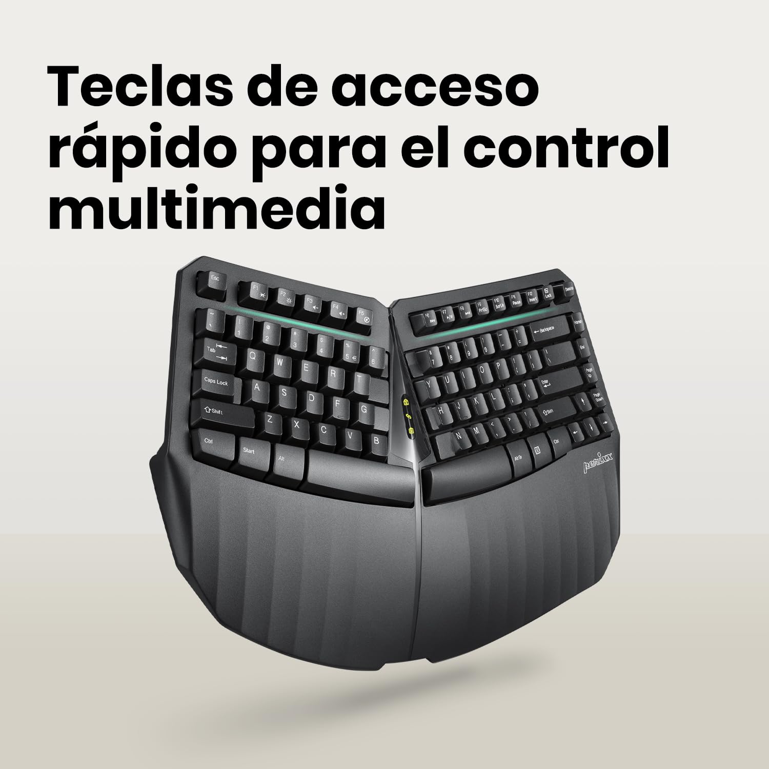 Perixx PERIBOARD-613B Mini tastiera ergonomica wireless con doppia modalità 2.4G e Bluetooth, compatibile con Windows 10 e Mac OS X System, Nero, Layout spagnolo