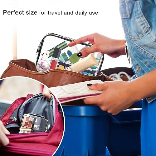 Miniatura 6 de NaYiissi Bolsa de maquillaje transparente para cosméticos con gran apertura, plástico PVC con cremallera, bolsa de accesorios de viaje para mujeres