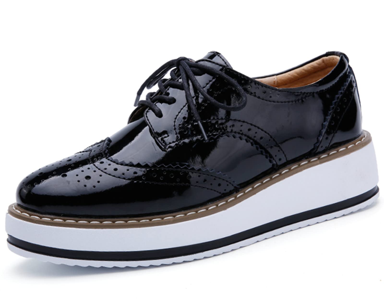 dadawen Women's Platform Lace-Up Wingtips Square Toe Oxfords Shoe Black US Size 9.5/Asia Size 42/26cm-picture-40