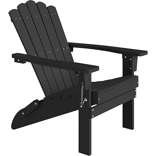 EFURDEN Adirondack Chair, HDPE Folding Adirondack Chairs, Wide Armrest and High Backrest Fire Pit Chairs, Weather Resistant & Fade Resistant Outdoor Chair for Garden Patio Backyard Porch Deck, Black
