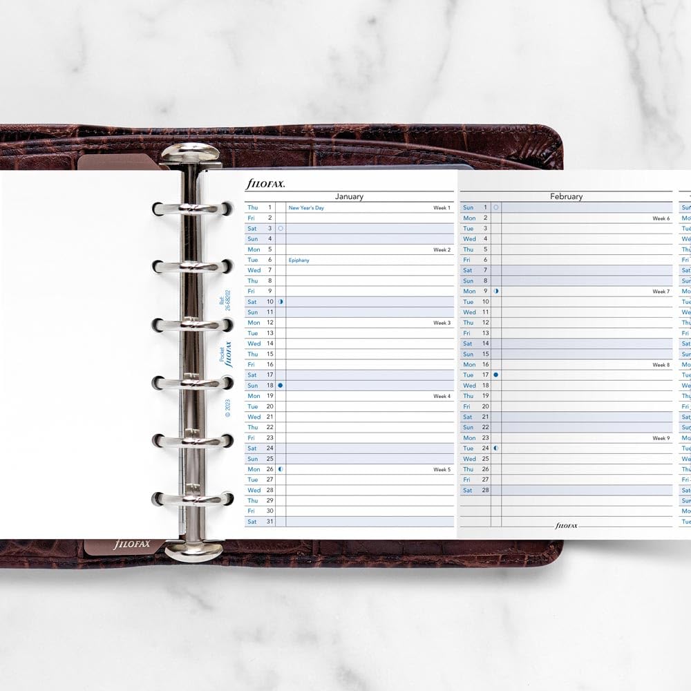 Filofax Kalender-Tagebuch-Nachfüllpackung, Taschenformat, vertikaler Jahresplaner, weißes Papier, Englisch, 2026 (C68202-26)