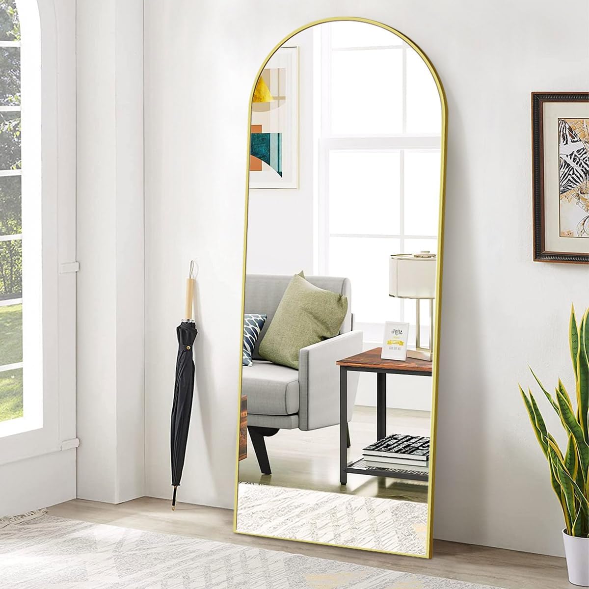65"x24" Arch Floor Mirror, Full Length Mirror Wall Mirrors Hanging or Leaning Arched-Top Full Body Mirror with Stand for Bedroom, Dressing Room, Gold