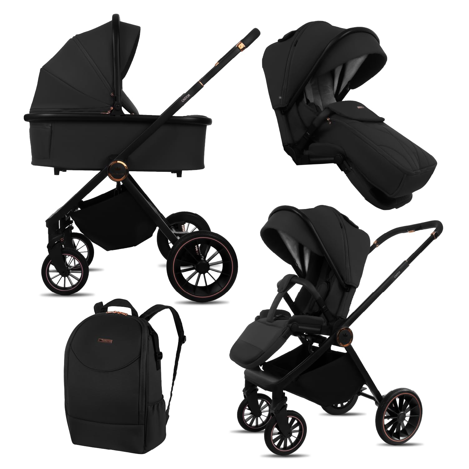 BabyLux Wielofunkcyjny Wózek Dziecięcy 2w1 CASTOR Lekki i Kompaktowy | Gondola i Spacerówka z Akcesoriami, Składana Aluminiowa Konstrukcja Stelaża, Regulowane oparcie, Żelowe Koła, Amortyzacja