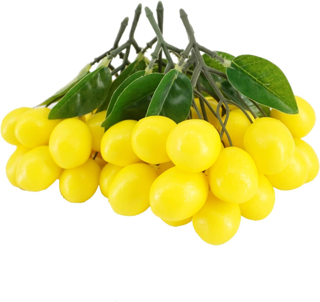 LESHABAYER Artificial 9 Cherry Lemon Banana Peanut Orange Mulberry Bunch Simulation Plastic Fake Fuit String Model Photography Props for Home Kitchen Decoration,Pack of 6 (Lemon)