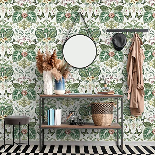 Lenify Floral Contact Paper Peel And Stick Wallpaper 17.7Inchx118.1Inch Green Leaf Floral Wallpaper Peel And Stick Contact Paper Removable Wallpaper Flower Wallpaper Self Adhesive Vinyl Wall Decor #TOP2