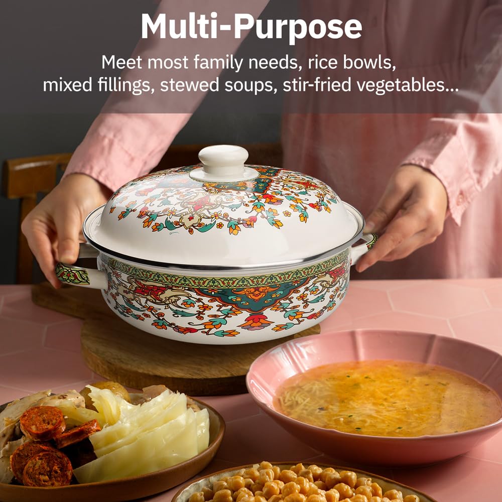 Cocotte en Émaillée avec couvercle,Casserole en émaillée, faitout, cocotte pour la cuisson, le rôti à ragoût, la cocotte en pour les types de cuisinière et l’induction,antiadhésive (25cm)