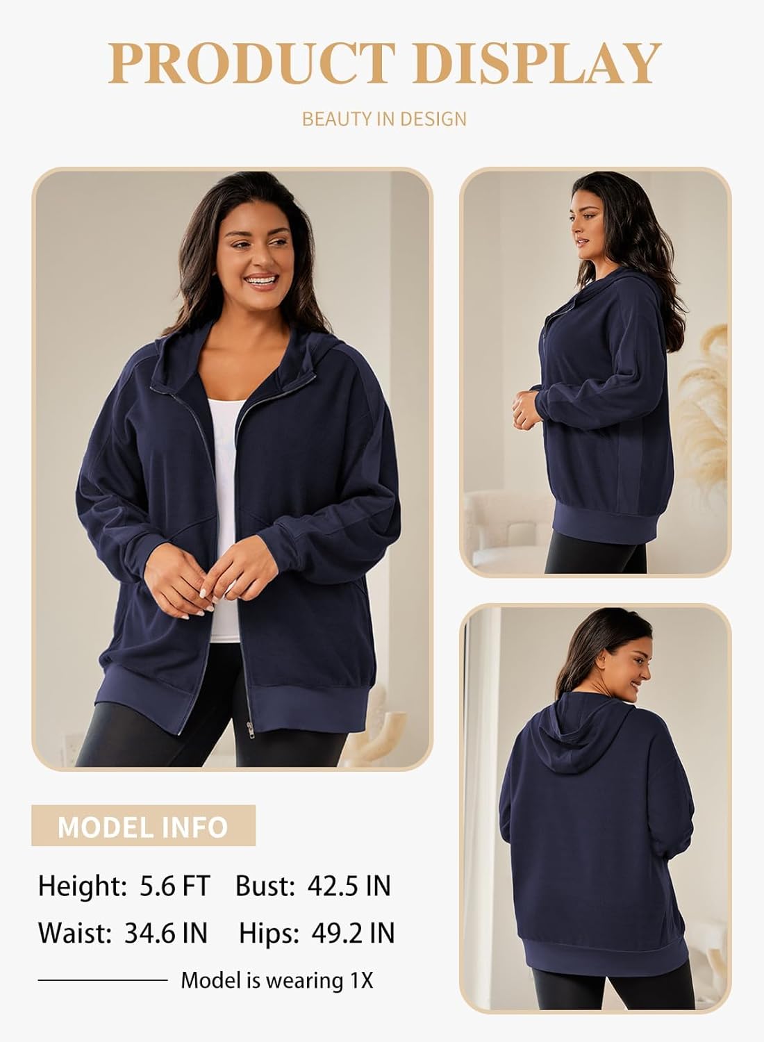 Eytino Womens Plus Size Long Sleeve Zip Up Oversized Casual Hoodies Sweatshirt Jackets with Pockets(1X-5X) - Image 3