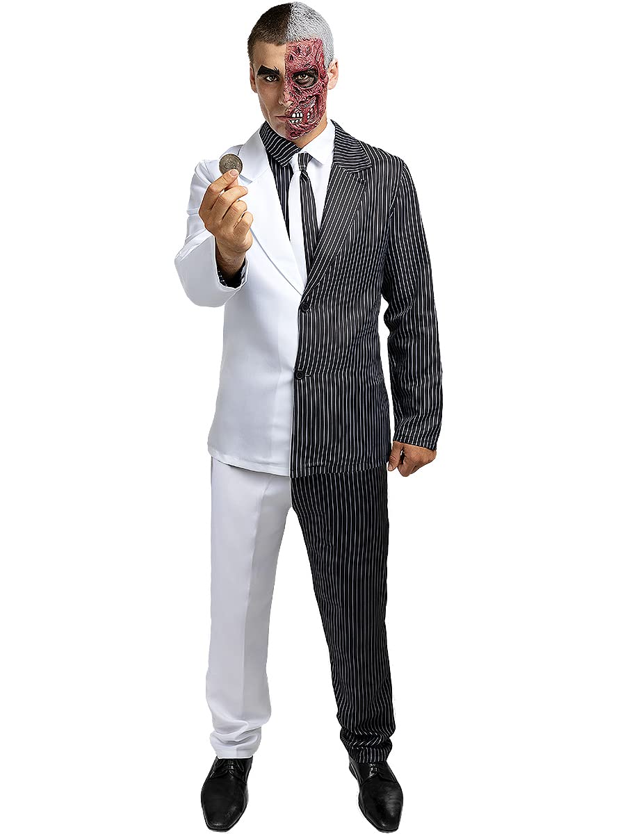 Funidelia | Disfraz de Dos Caras - Batman para hombre Superhéroes, DC Comics, Villanos, Two-Face - Disfraces para adultos, accesorios para Fiestas, Carnaval y Halloween - Blanco