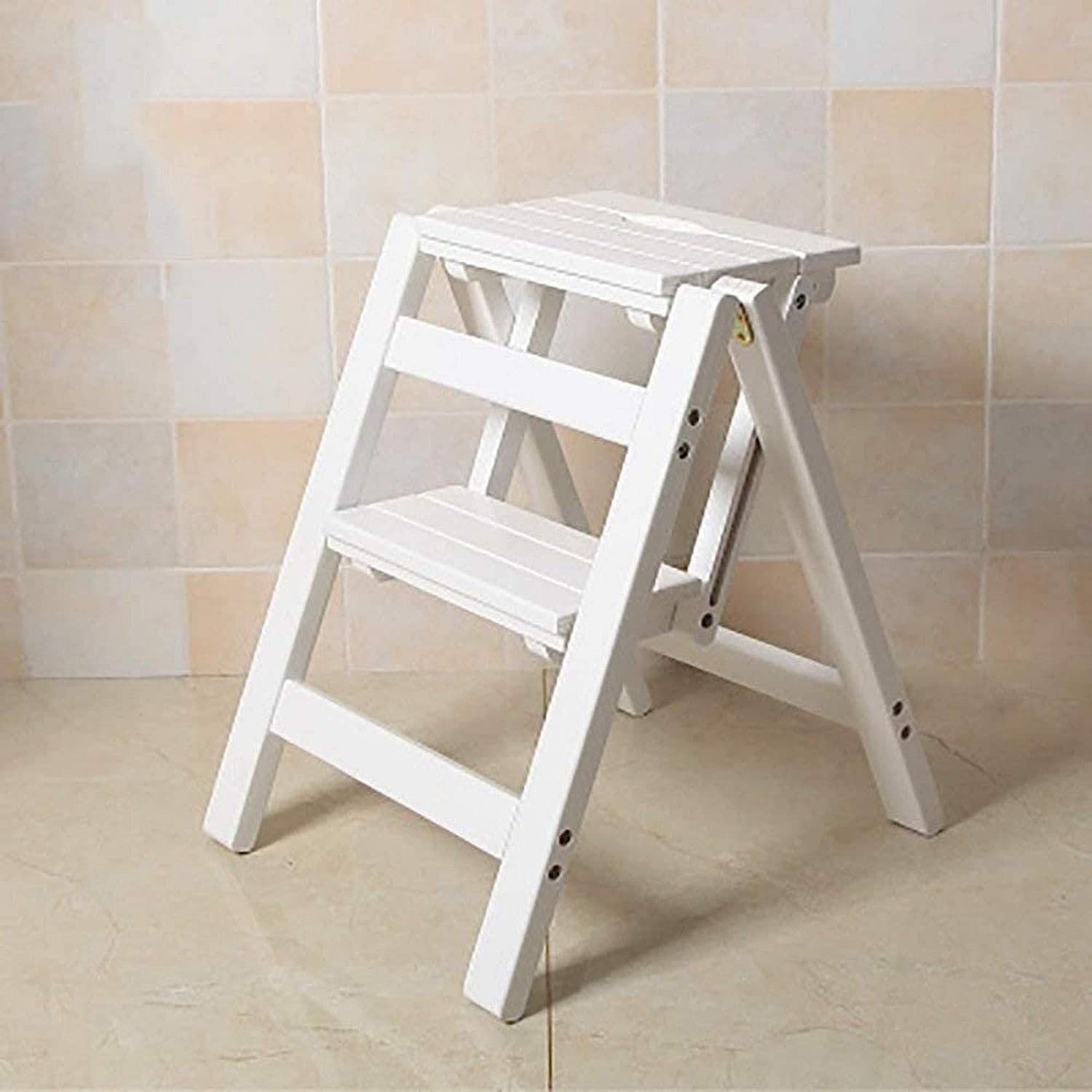 Escabeau portable 2 marches gain de place marchepied blanc