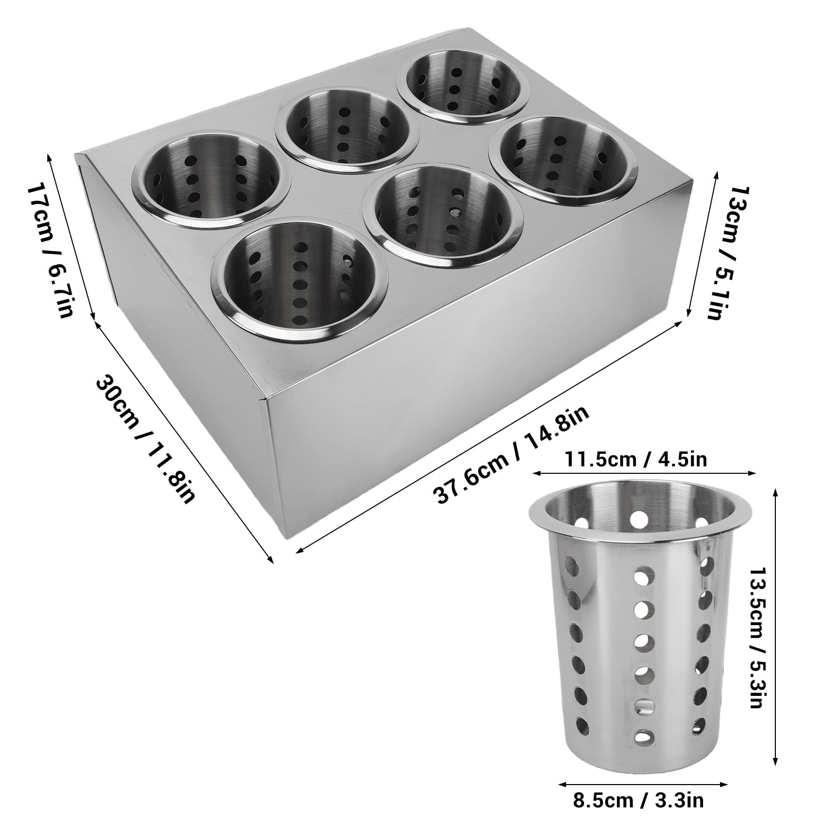 TOPINCN Soporte para Cubiertos de Acero Inoxidable con 6 Compartimentos, Organizador Perforado para Cubiertos, Cesta de Almacenamiento para para Cocina, Encimera, Restaurante,