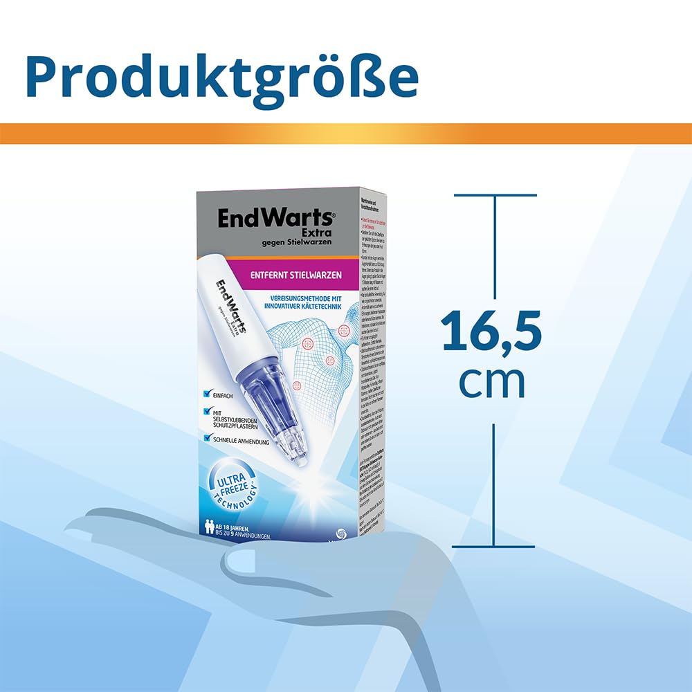 EndWarts EXTRA: Stielwarzen behandeln, Vereisungsmittel zur Behandlung von Stielwarzen an Hals, Brust & Achseln, 9-Einweg-Spitzen & 9 Pflaster, Aufnäher,Spray