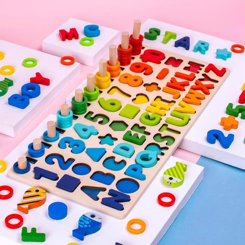 Montessori - Rompecabezas de números para niños pequeños, juego de apilamiento de forma de conteo de clasificadores