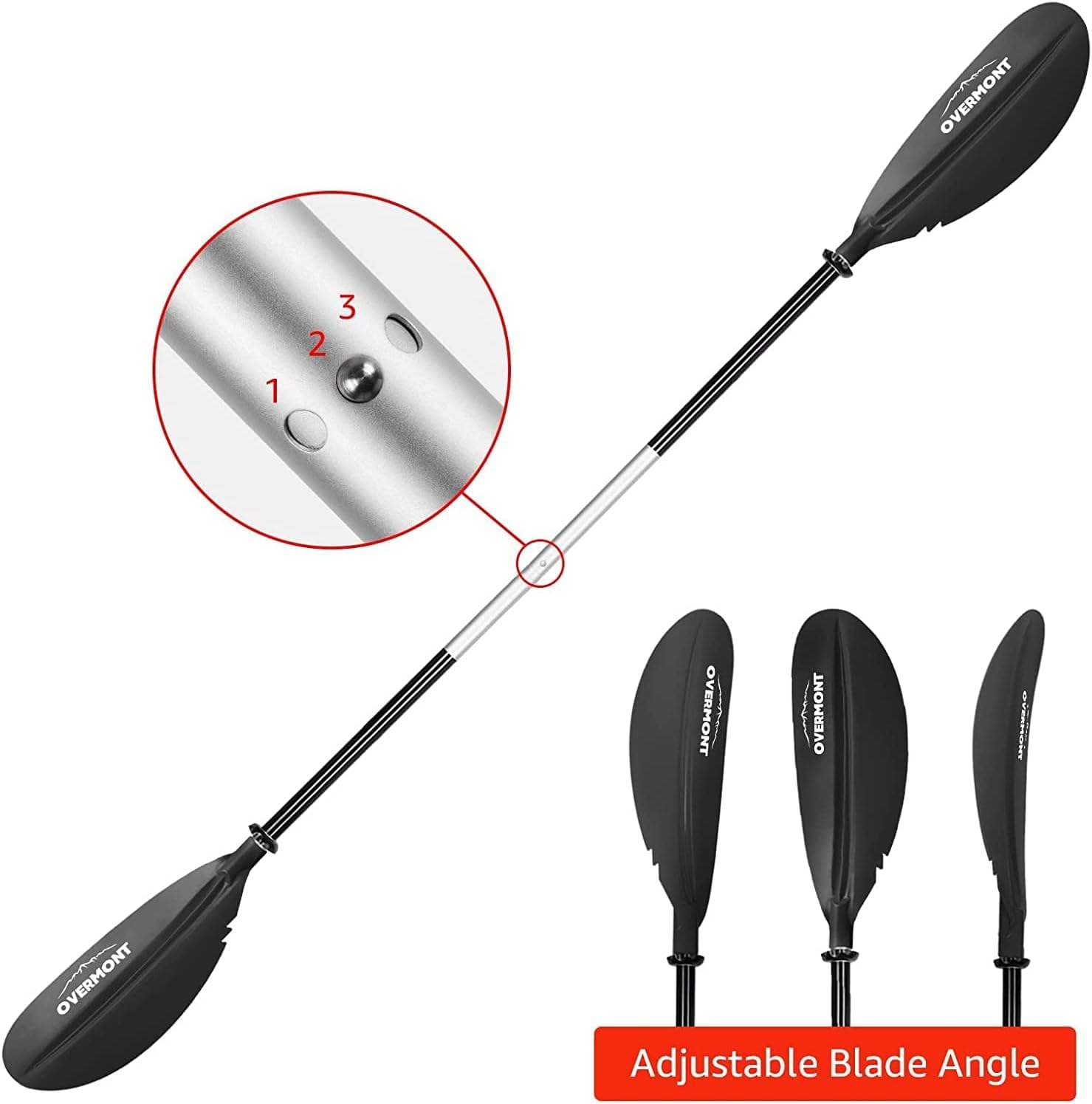 Overmont Remos Aluminio Doble Convertibles en uno 3 Angulos Ajustables Anti-sumergido 222cm para Sup Kayak